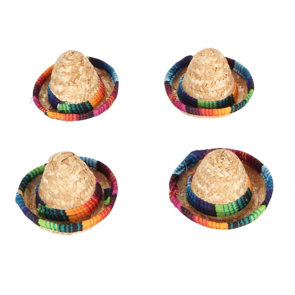 8277 4pcs Mini Wide Brimmed Hats, 3.5in Mexican Straw Sombrero Small Mini